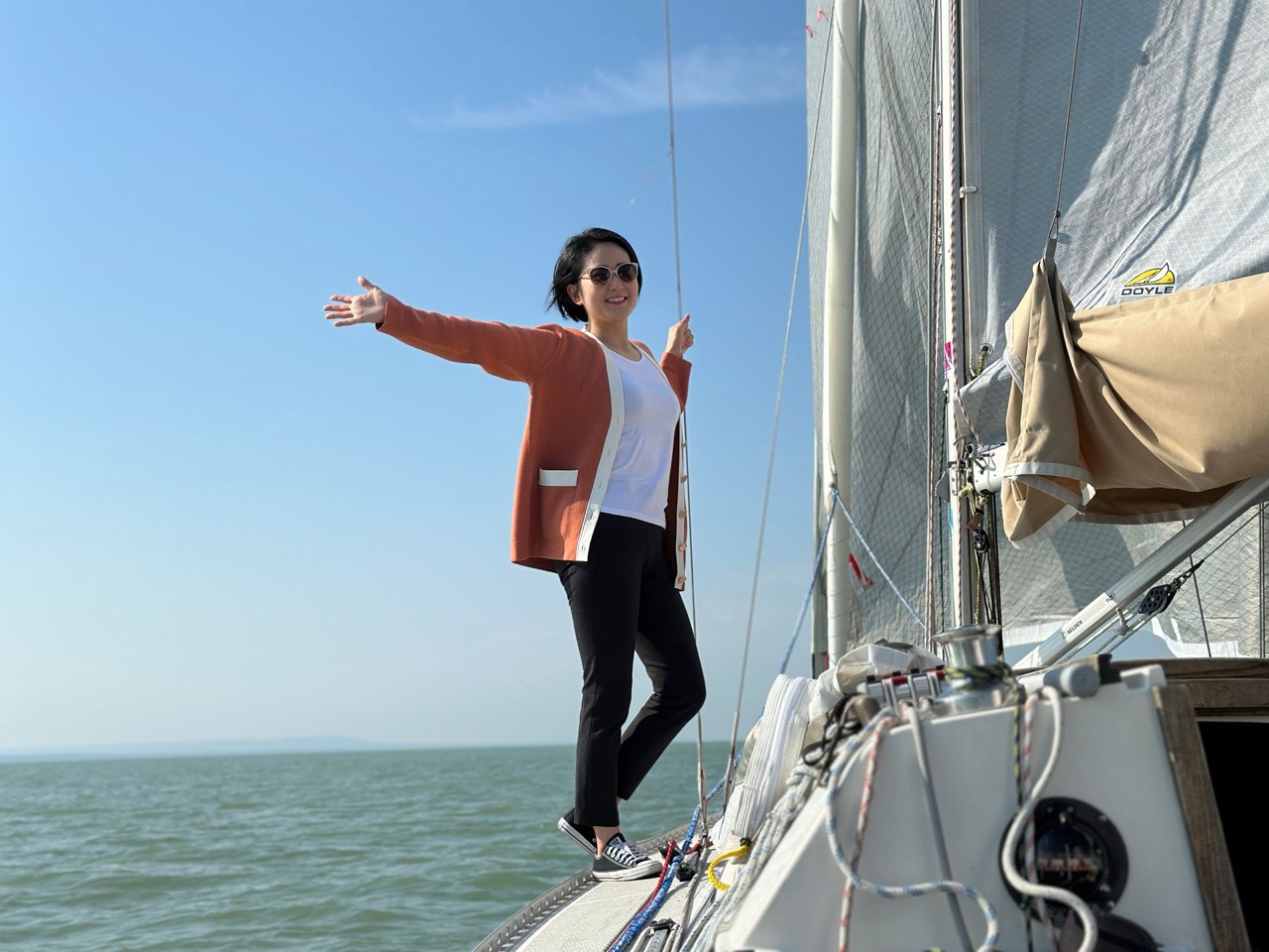 Guest on deck aboard Jackpot on Lake Balaton
